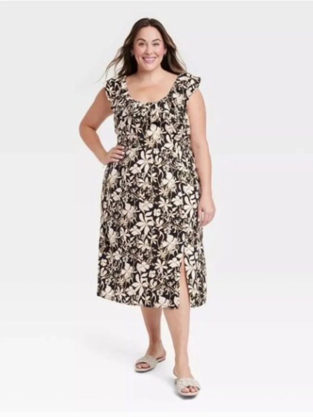 Ava & Viv Black Floral Ruffle Midi 2X NWT - Picture 1 of 2